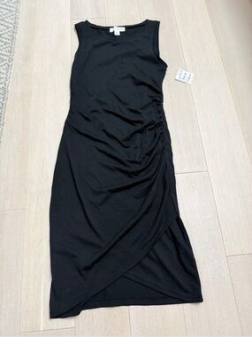 Nordstrom Black Sleeveless Ruched Midi Tank Dress